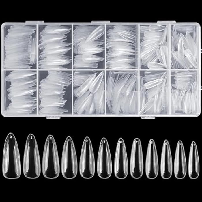 Long Stiletto Fake Nail Tips 500 Pcs Clear Acrylic Nails Full Cover Press on Nails for Nail Art Salon and Home DIY Quickly Extend Nails 12 Sizes - Image 1
